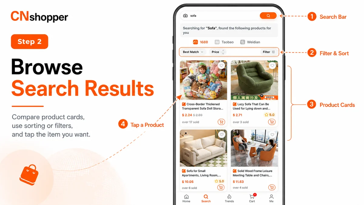 Official mobile guide image: choose the product.
