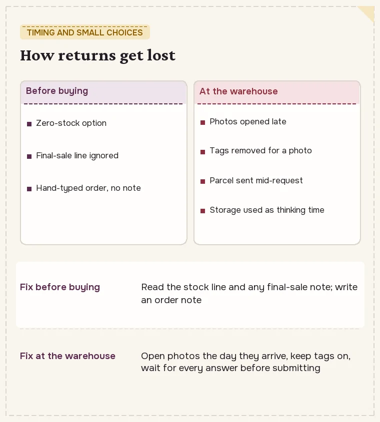 Seven common mistakes grouped by when they happen: before buying and on the day the photos arrive